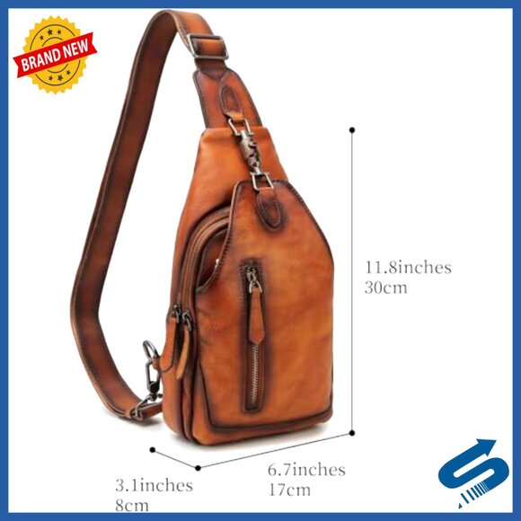 Genuine Leather Sling Backpack Crossbody Bag Adjustable Strap Travel Daypack main image 5